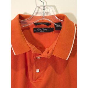 Alan Flusser Golf Polo Shirt Orange Short Sleeve White Trim Size L